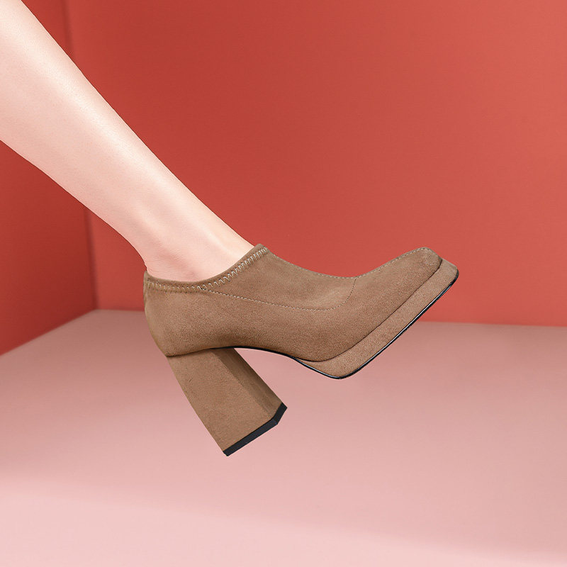 单鞋女深口磨砂一脚蹬2025秋季新款百搭方头防水台粗跟高跟鞋黑色,女鞋,深口单鞋,淘宝优惠券,粉丝福利购,淘宝优惠卷