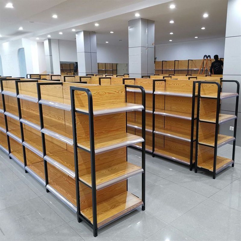 木纹便利店文具店小卖部母婴四柱单展示架单面双面多层货架