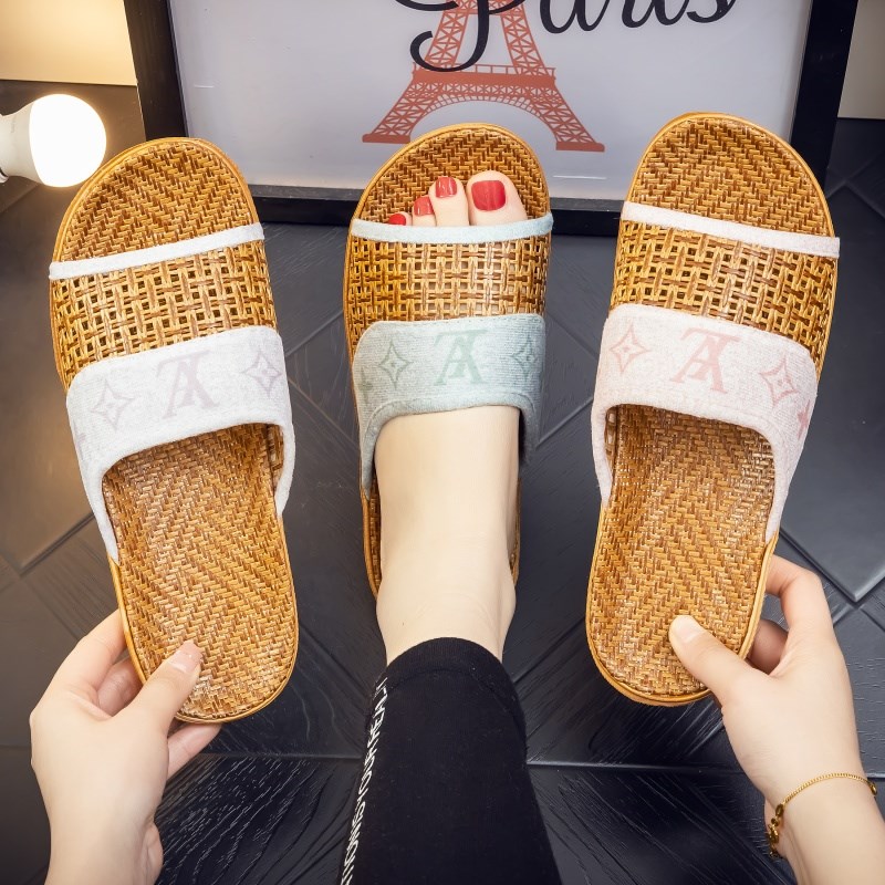 夏季新款一字拖吸汗透气藤草编织居家情侣欧式时尚男女平底凉拖鞋