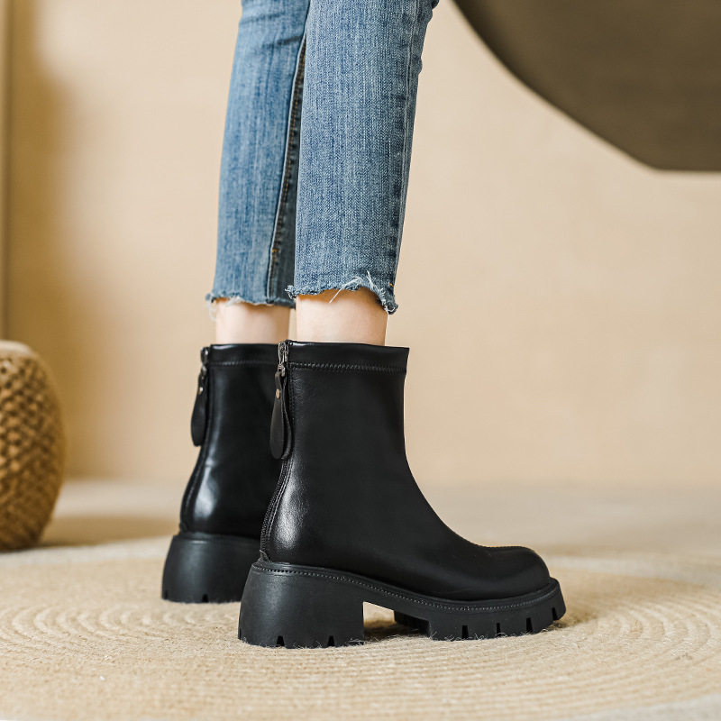 短靴女大尺码41一43厚底粗跟马丁靴弹力瘦瘦靴英伦风冬季加绒单靴,女鞋,弹力靴/袜靴,淘宝优惠券,粉丝福利购,淘宝优惠卷