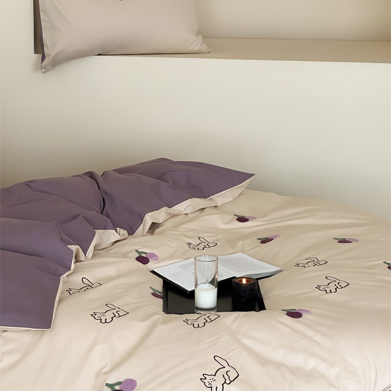 100支磨毛刺绣葡萄猫咪四件套全棉1.5m1.8米床上用品床单被套