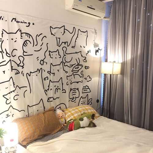 Hi,morning!猫咪背景布网红房间床头布ins民宿X装饰挂布少女心