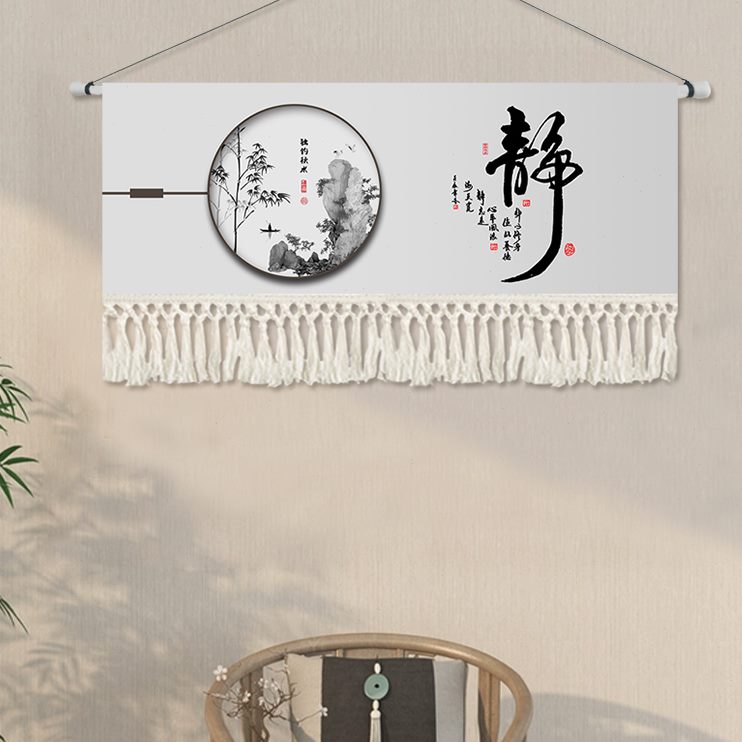 挂画沙发背景墙装饰画头布艺板卧室床富贵挂毯中式横挂布柿子客厅图片