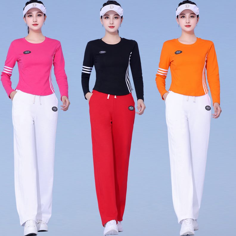 年会棉健身团体跑步套装运动长袖演出服新款广场舞服装表演服跳操