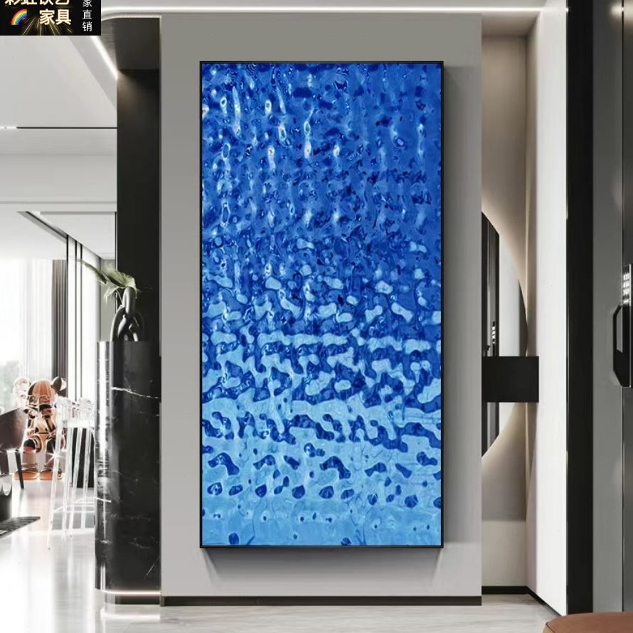 不锈钢挂画装饰画镜酒店沙发背景墙样板房现代简约面长方形水波纹图片
