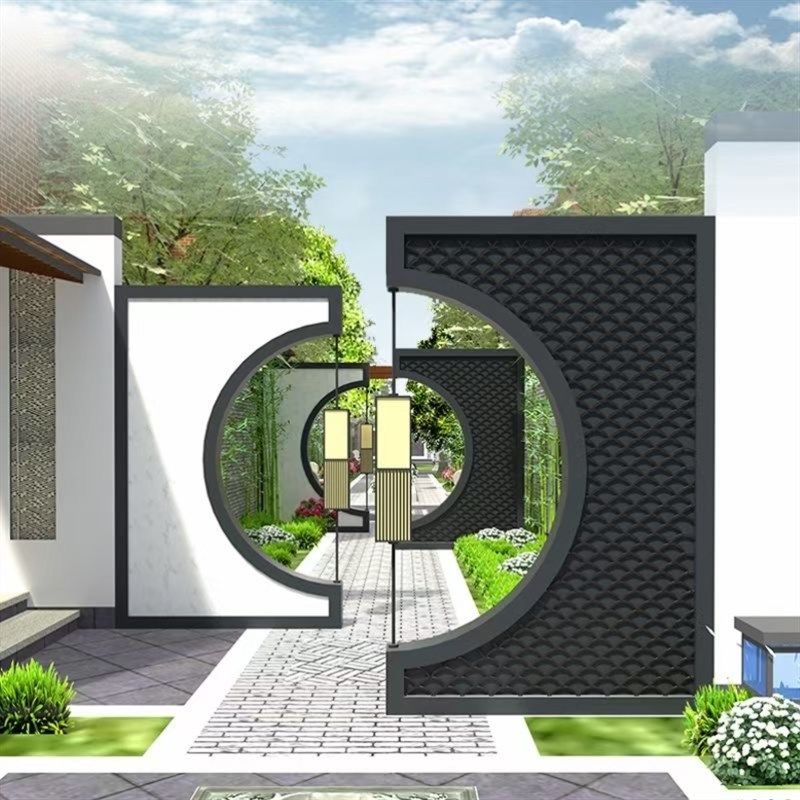 月洞门中式隔断定制别墅庭院不锈钢月洞门隔断园林半月形屏风装饰