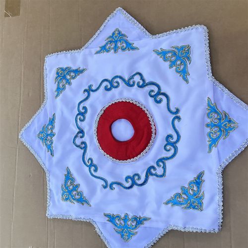 麻纱面料3层无流苏内扣手绢八角巾手工缝制新款双面花白色民族花