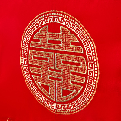 百子图床单单件 纯棉刺绣婚庆三件套 喜庆大红色女子出嫁房间床单