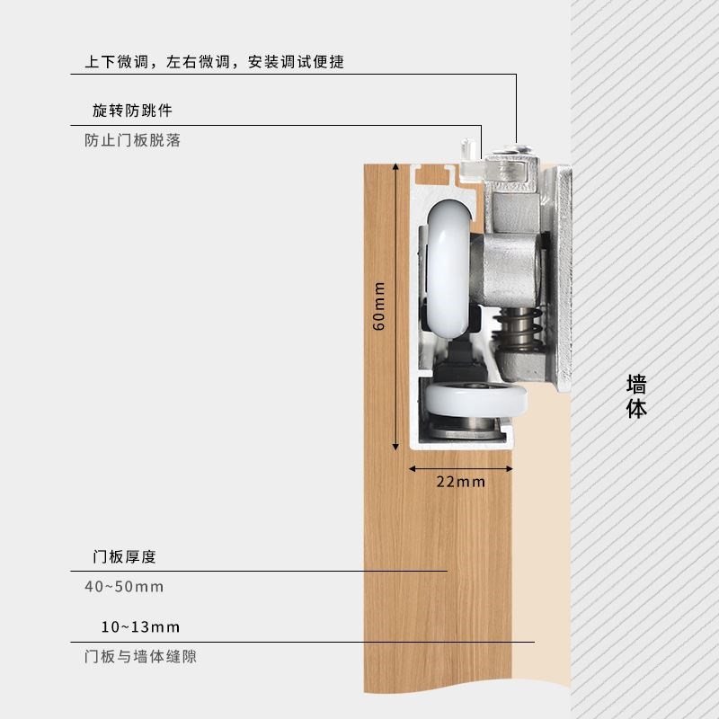 隐形轨道幽灵门滑轨 小重叠位款木门移门双向缓冲推拉门配件五金