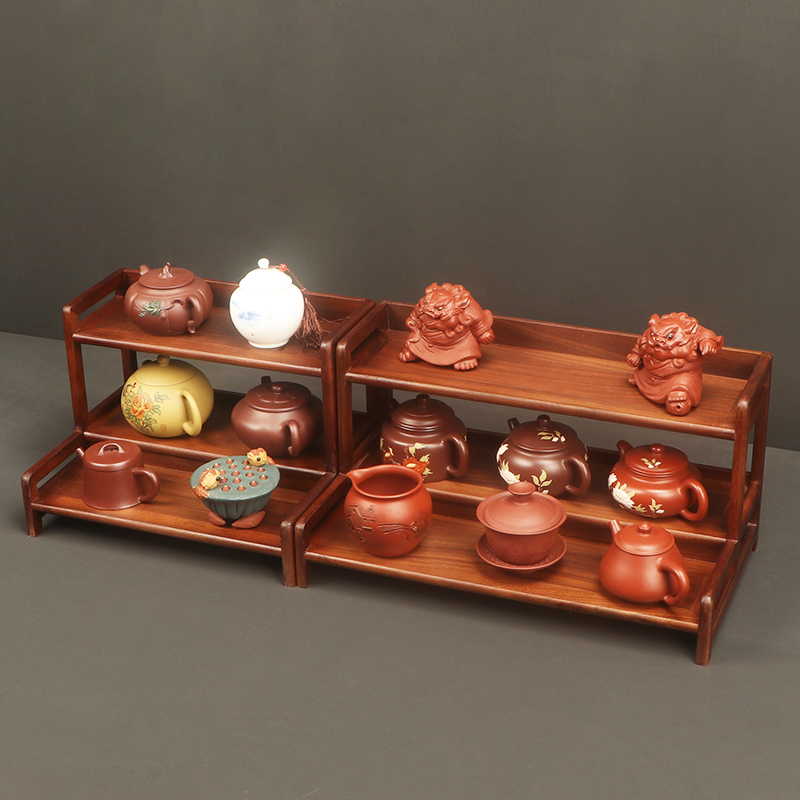 茶具架子置物架黑胡桃木博古架茶杯收纳层架桌面小型茶壶架摆件架