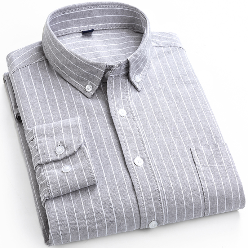 纯棉灰色竖条纹衬衫潮流男士韩版长袖经典细格纹衬衣秋季青年寸衫