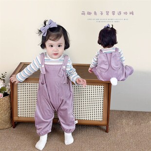 婴儿连体衣春秋款超萌可爱女宝宝背带裤套装洋气小月Y龄外出服早