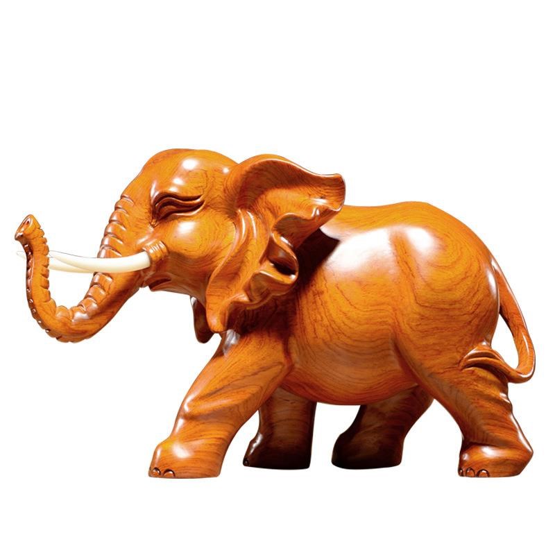 木雕摆件大象一对实木质雕刻书架酒柜摆设红木工艺品客厅家居装饰