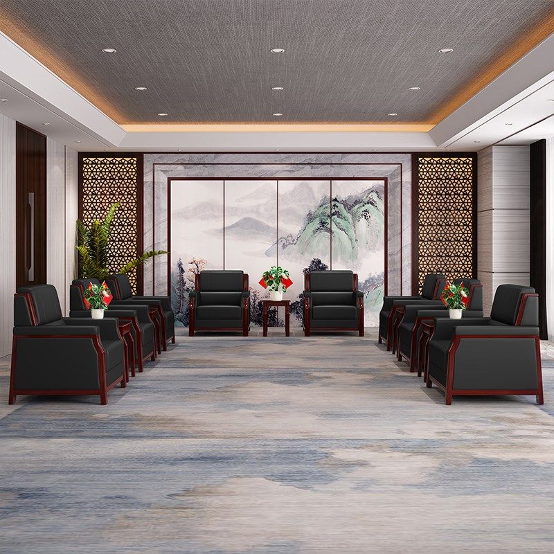 现代简约办公室贵宾接待商务洽谈椅会客区会议室沙发布艺单人茶几