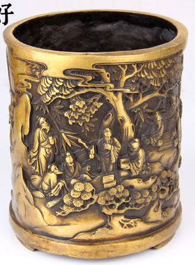 实心铜笔筒摆件 铜 竹节笔筒 龙笔筒 马笔筒 老翁笔筒