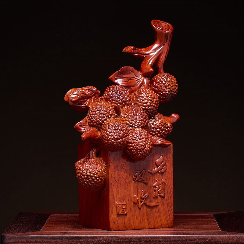 花梨木雕荔枝摆件实木雕刻名利双收工艺品酒柜博古架玄关开业送礼