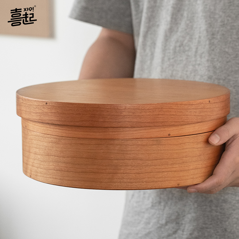 黑胡桃实木圆形收纳盒带盖 茶几茶具茶盒干果盒糖果盒储物盒夏克