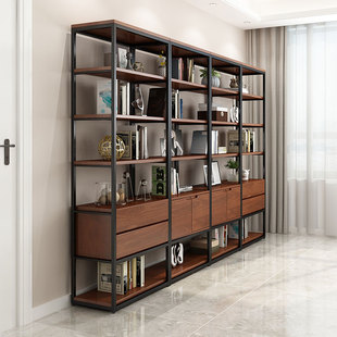 实木简易书架置物架落地多层收z纳架自由组合钢制书柜客厅网红铁