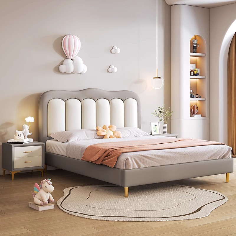 1米2单人床男孩女孩公主床儿童青少年小户型卧室卡通皮床1.35米床