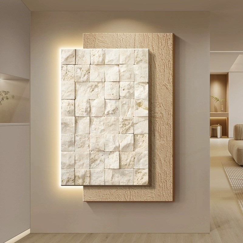 奶油风玄关装饰画高级感立体几何走廊过道挂画简约客厅发光壁灯画