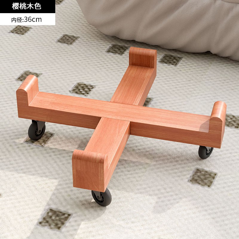 实木滑轮底座中式日式插花器皿木质圆形木托木台