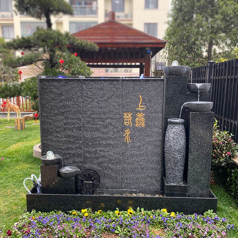 大型天然石材水幕墙流水屏风户外庭院公司鱼池瀑布喷泉造景观摆件