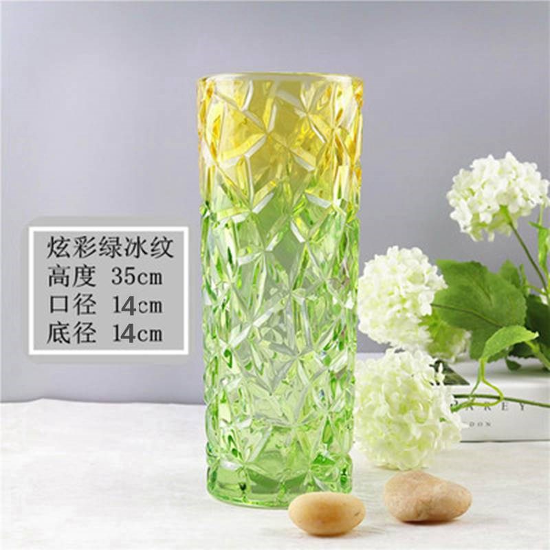 新款加厚直筒玻璃花瓶彩色大码炫彩渐变插百合花养富贵竹简约客厅