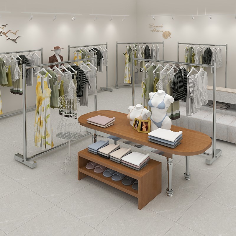 不锈钢拉丝晾衣架落地式房间卧室内折叠晒衣架单杠式宿舍挂衣帽架