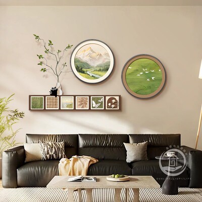 日照金山中古风沙发背景墙装饰画绿色D系飞鸟客厅挂画2025新款壁