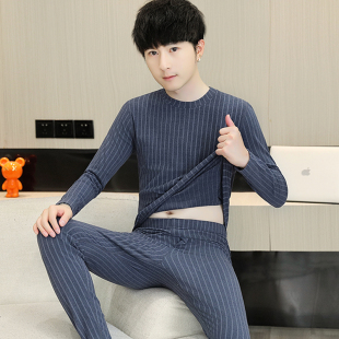秋X冬季 德绒发热男士 线衣线裤 德荣条纹打底衫 秋衣秋 保暖内衣套装