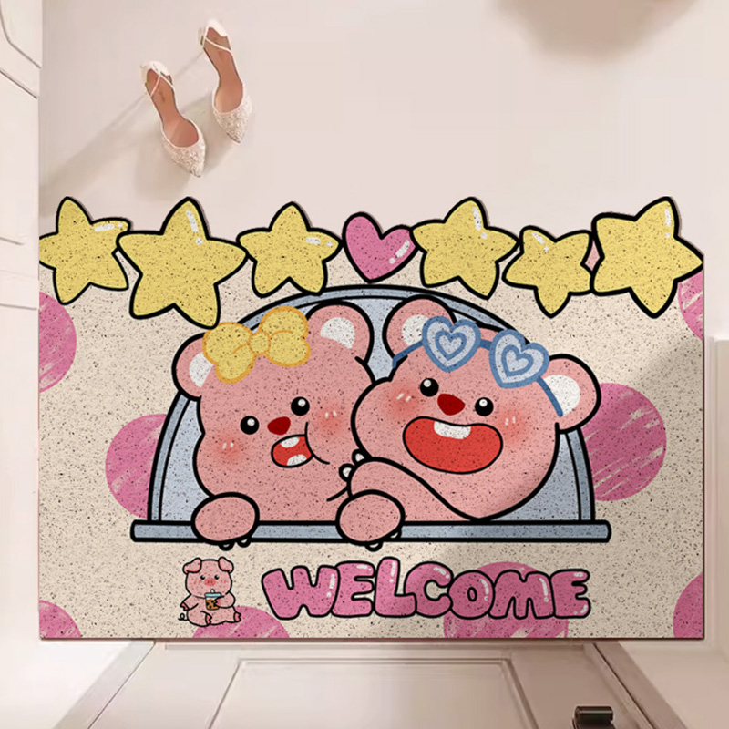入户门地垫卡通丝圈门口进门地毯家用可爱耐脏脚垫可裁剪玄关垫子