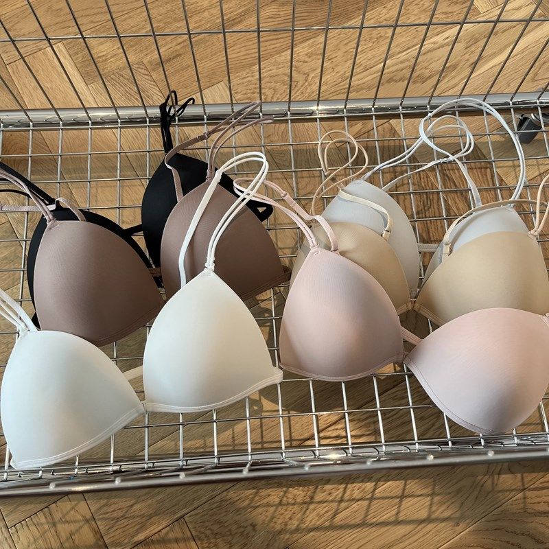 美背内衣女薄款细肩带法式前扣文胸小胸三角杯胸罩光面无痕bra夏