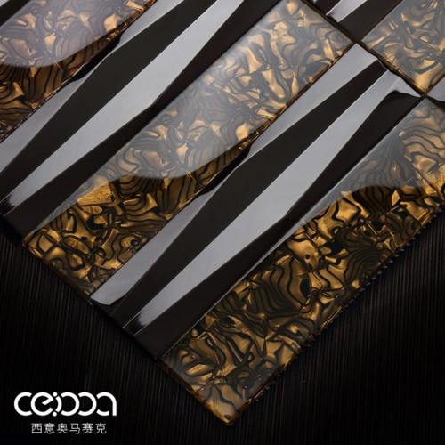 欧式古典长条金属玻璃马赛克瓷砖会所餐厅酒店乱纹艺术装饰背景墙