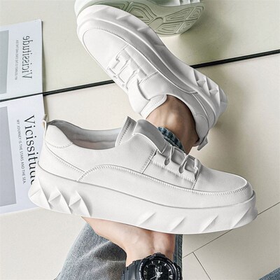 小白鞋男款2025新款高级感透气百搭一脚蹬休闲鞋厚底增高白色板鞋