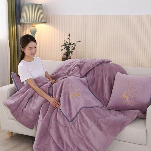 冬款6厚斤超午休抱枕被子合一加绒加厚车二用用靠垫被pxx10040子