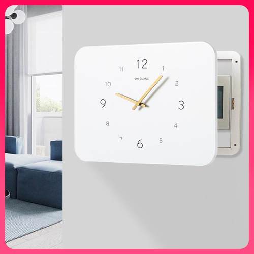 箱?电表装饰画带钟简约挂钟挂画电Fh($%p$p闸配表电箱挡时钟免打