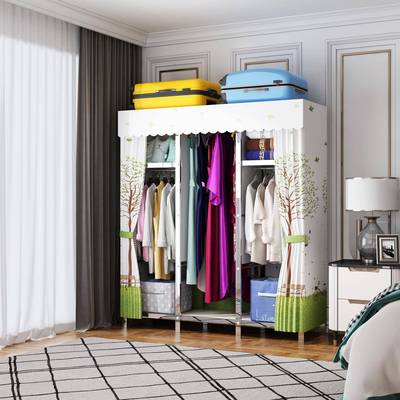 7K锈不钢衣叠CCG柜长挂衣出租房款用衣柜家用卧室钢结构可折经济型衣