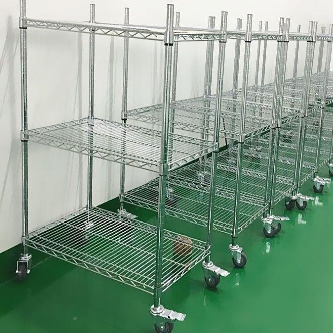 线纳网货UQA架镀铬架物料周转车无尘车间货带架仓库货轮子家居收