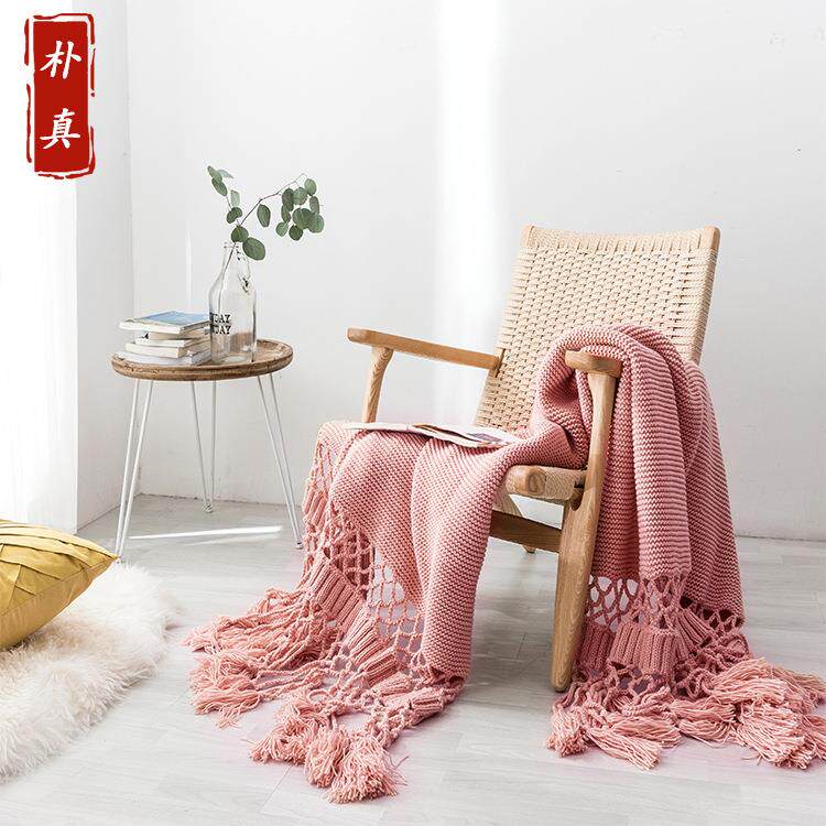 美风手线工针织毯加厚沙发盖毯午睡Q18010毯式拍照道具格搭巾镂空