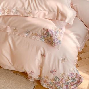 套100支贡缎长绒棉全四件蝴CGL42 Lb蝶刺绣法棉轻奢纯棉床上被式