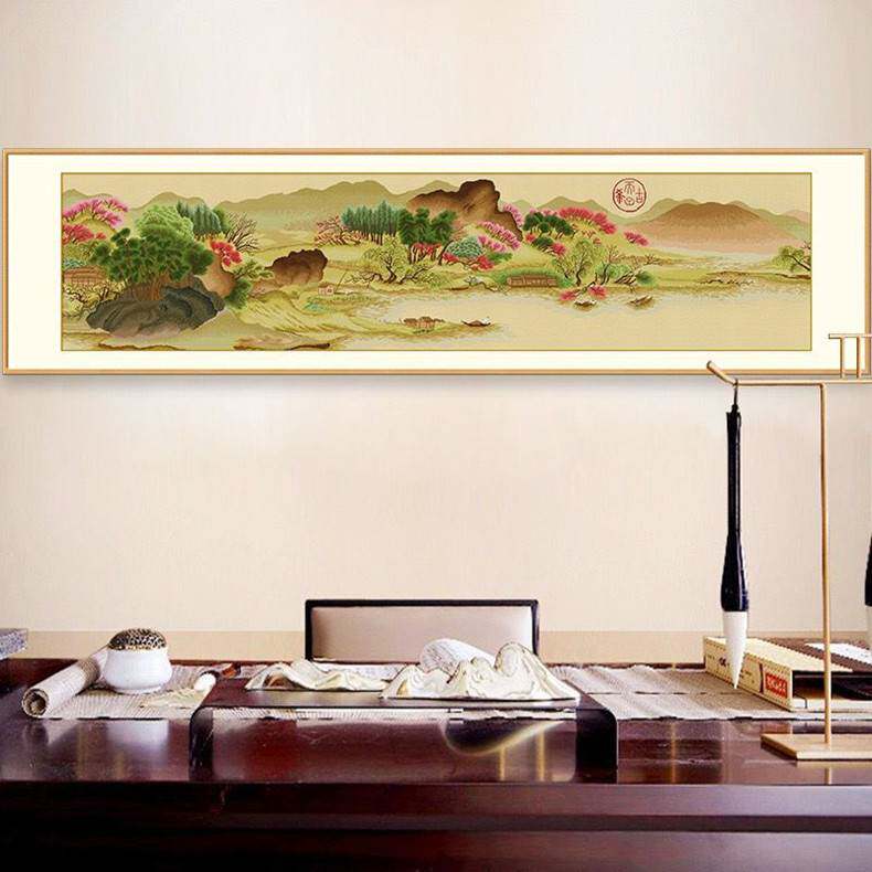 溪山春晓图十字绣2023新款线绣客厅大幅中国传世山水名画手工刺绣