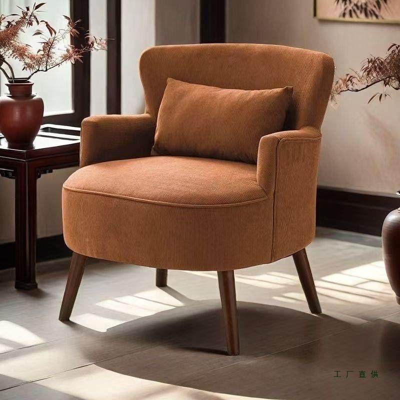 式复古单人发阳台900休闲卧室欧美风沙人实木组合懒灯芯绒美老虎