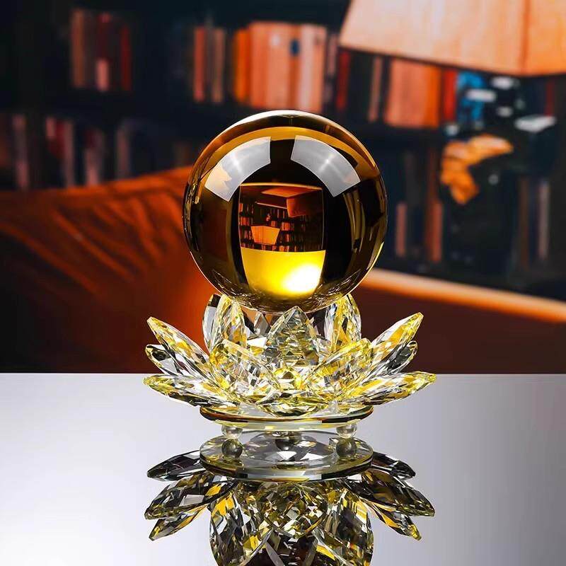 莲花宝居s2B4CPy4莲灯座水晶球摆饰件家装摆品可转动客厅电视柜玄