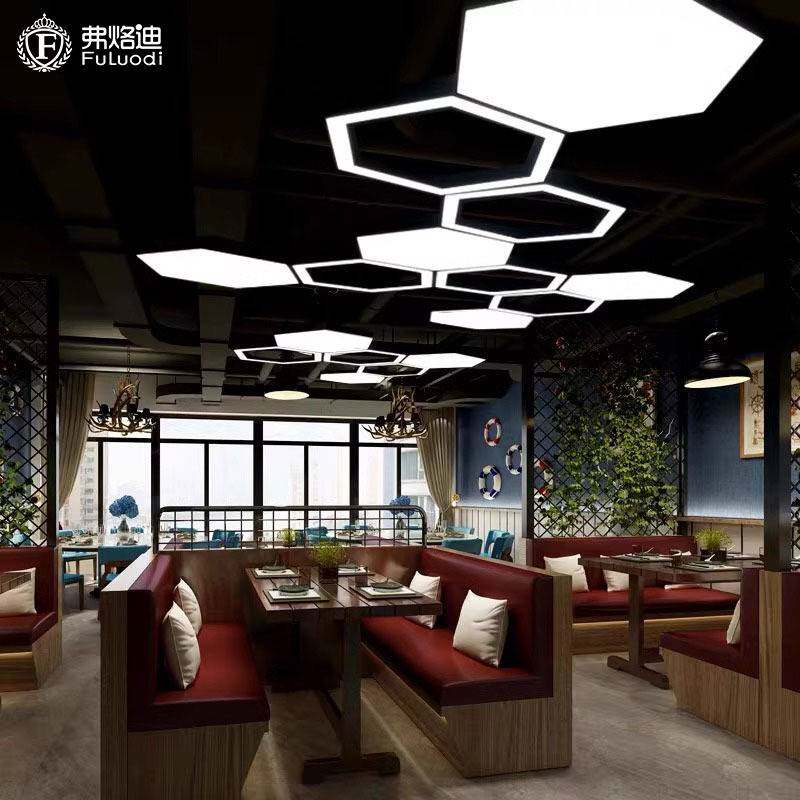 LED六边形蜂巢灯办公室健身房造型灯创意异形商铺工业风超市吊灯