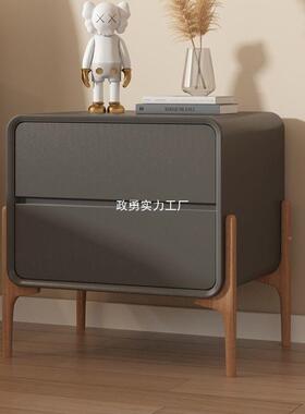 轻奢简床头柜物小型实木约现代OOL极室简意式床边柜家用卧皮质储