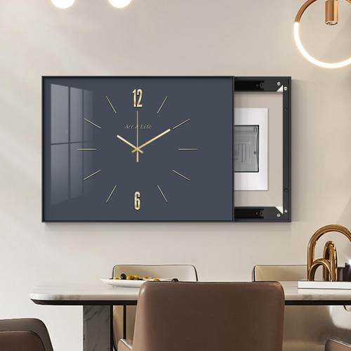 现代约免孔高端简电表箱装饰亮色调带钟表可推拉配电箱打电画闸遮