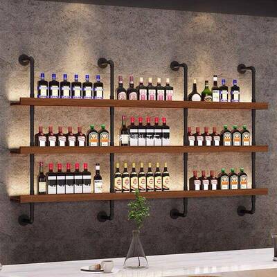上酒架餐厅酒烧烤店吧台壁吧挂式靠LBB铁墙艺多层实墙木置物架子