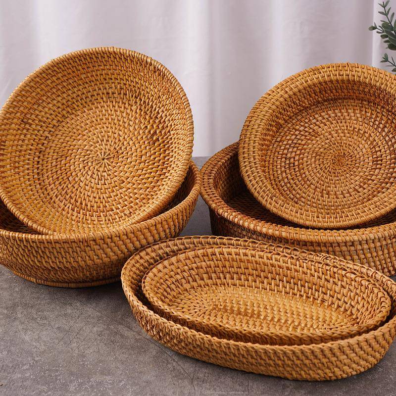 编竹纳编果篮两件纳套水果03蔬菜点心收篮藤编收篮手工藤篮