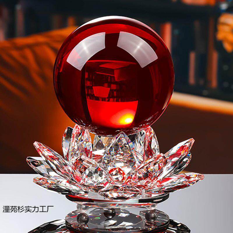 关莲水花宝莲灯居座晶球摆件家装饰品潼苑杉实可转动客厅电视柜玄
