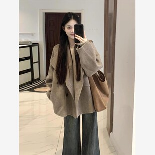 咖色双面羊绒毛呢子大衣外套女2025秋冬季新款小个子赫本风高级感